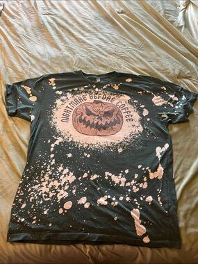 Next Level Apparel Green and Cream Custom Bleach-Effect Graphic Tee